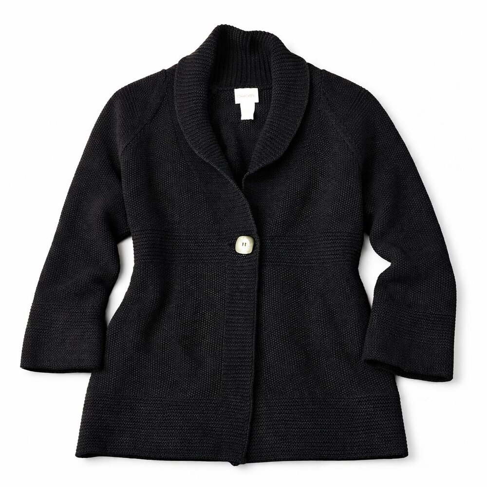 Chico’s Size 0 Black Cotton Shawl Collar Cardigan Sweater Jacket